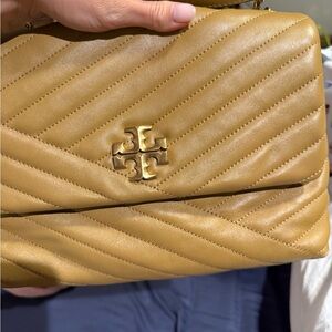 Tory Burch Kira Leather Shoulder Bag in Camel